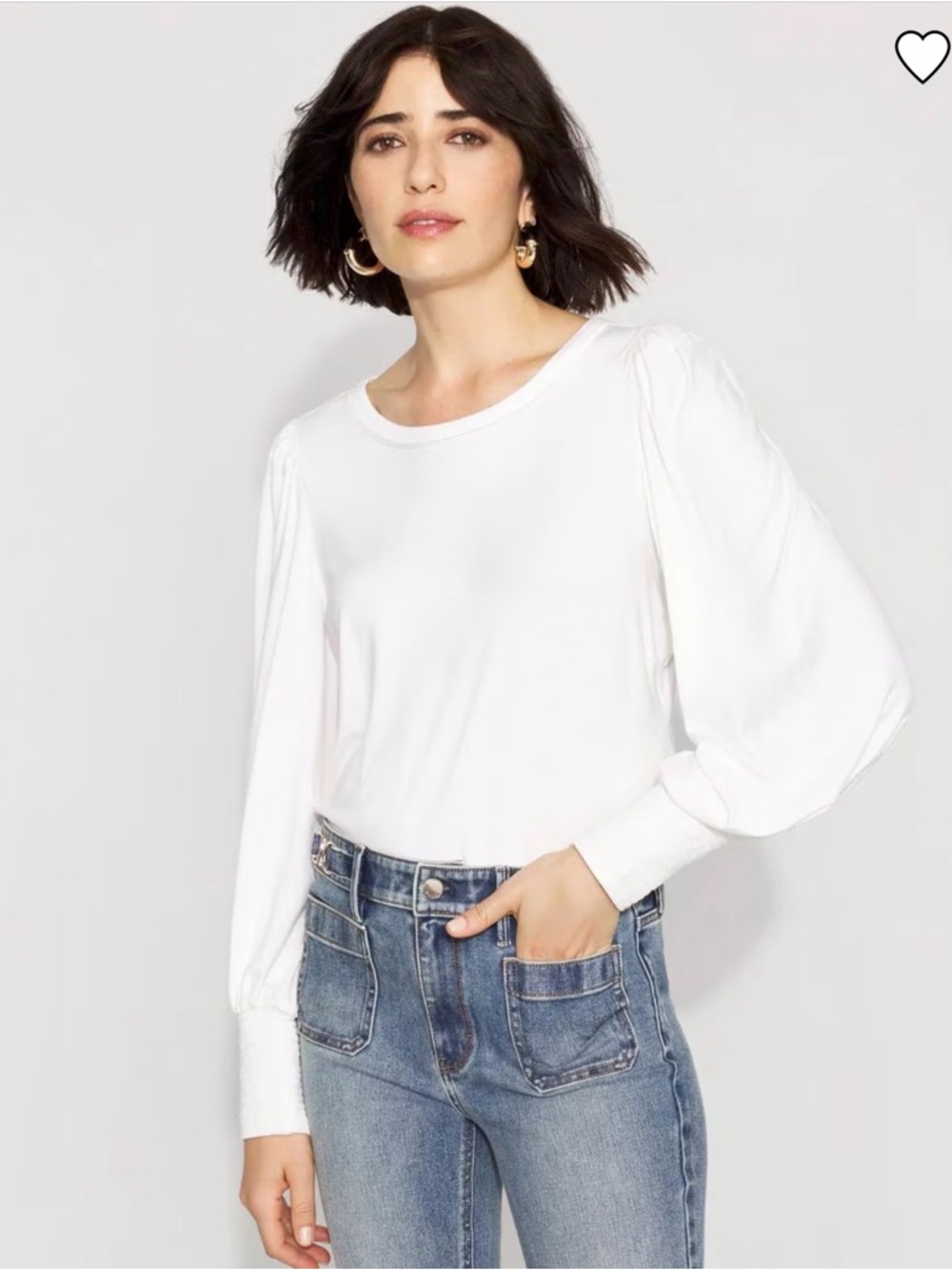 White House Black Market NWT White Puff-Sleeve Crewneck Blouse